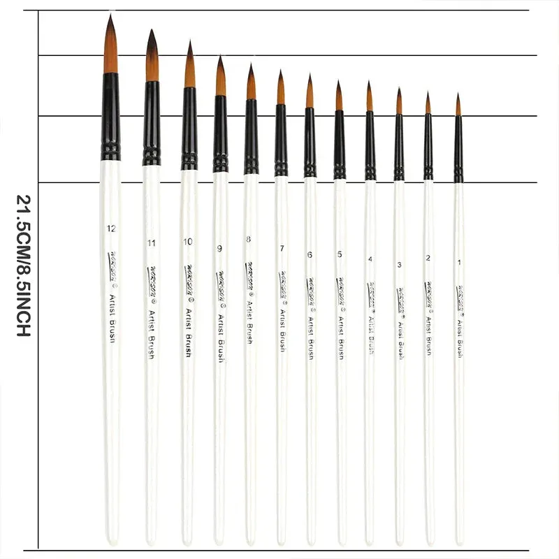 12 Piece Round Filbert Paint Brush Set For Acrylic Oil Watercolour Gouache Synthetic Nylon