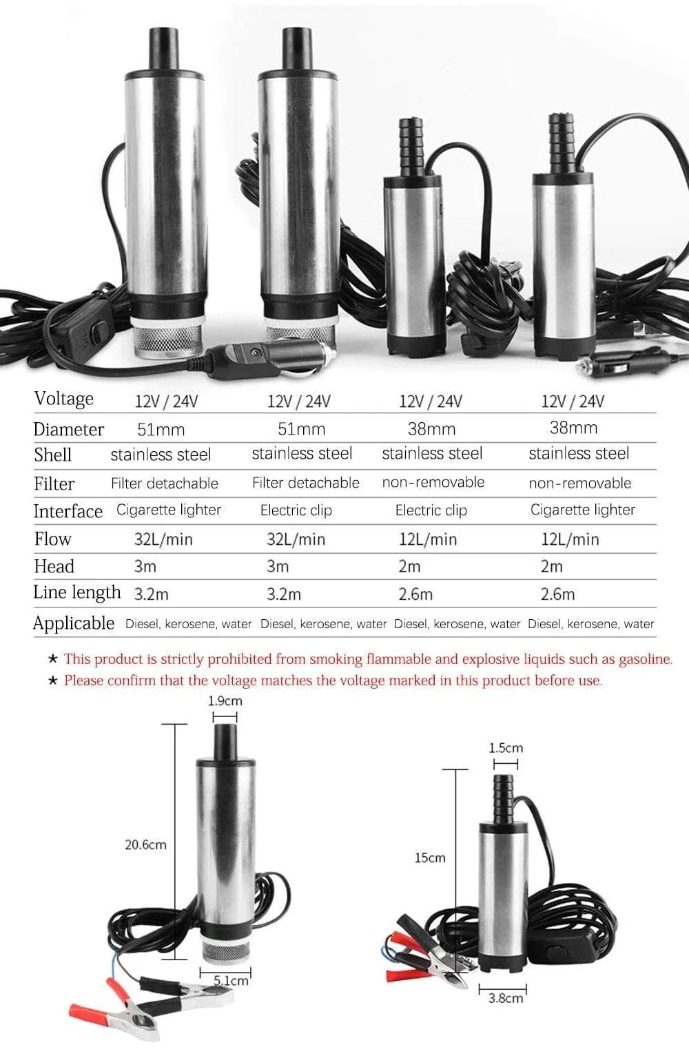 12l/min 38/51MM Dc Electric Submersible Pump For Pumping Diesel Oil Water , Fuel Transfer Pump ,oil Suction Pump , 12 24 V Volt