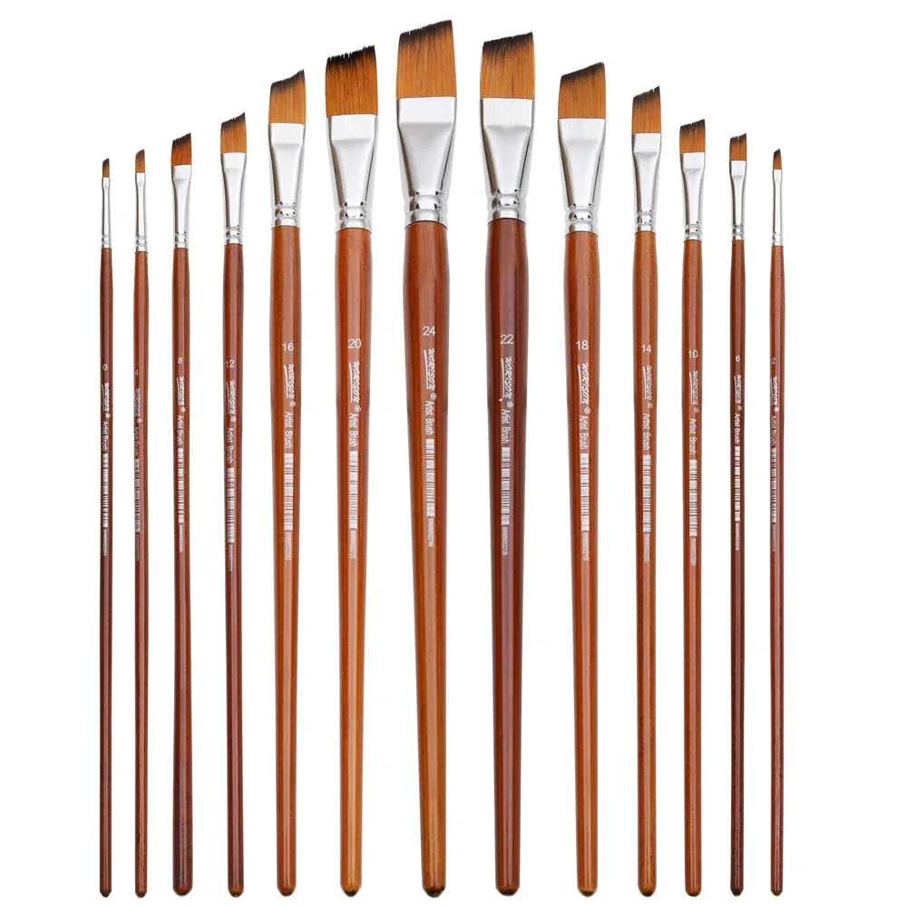 13Pc Angled Paintbrush Set For Watercolour Oil Acrylic