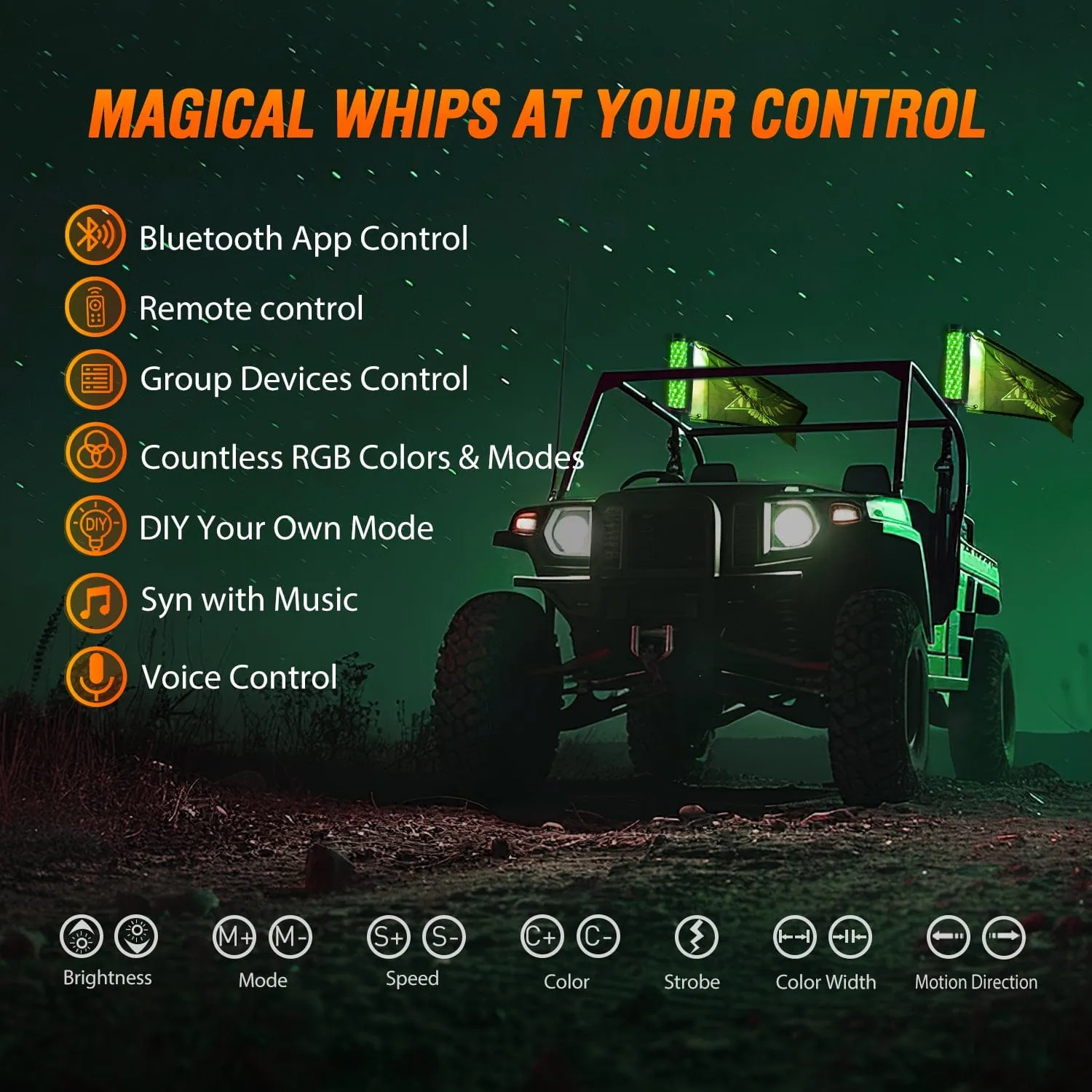 2Pcs 1FT Spiral Antenna Bluetooth Remote App Control Led Fat Whip Light
