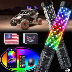 2Pcs 1FT Spiral Antenna Bluetooth Remote App Control Led Fat Whip Light