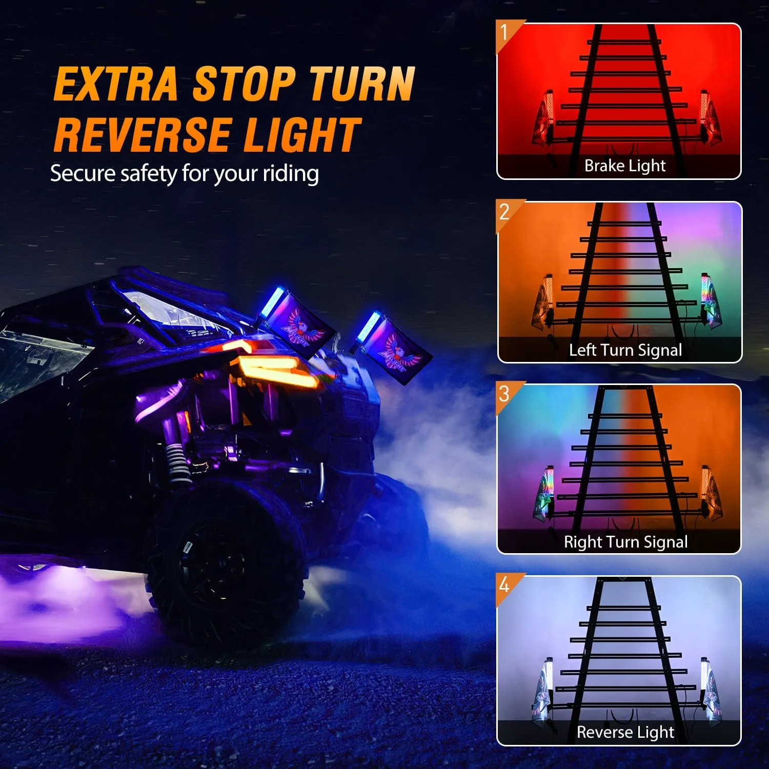 2Pcs 1FT Spiral Antenna Bluetooth Remote App Control Led Fat Whip Light