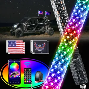 2Pcs 2FT Spiral Antenna Bluetooth Remote App Control Led Fat Whip Light