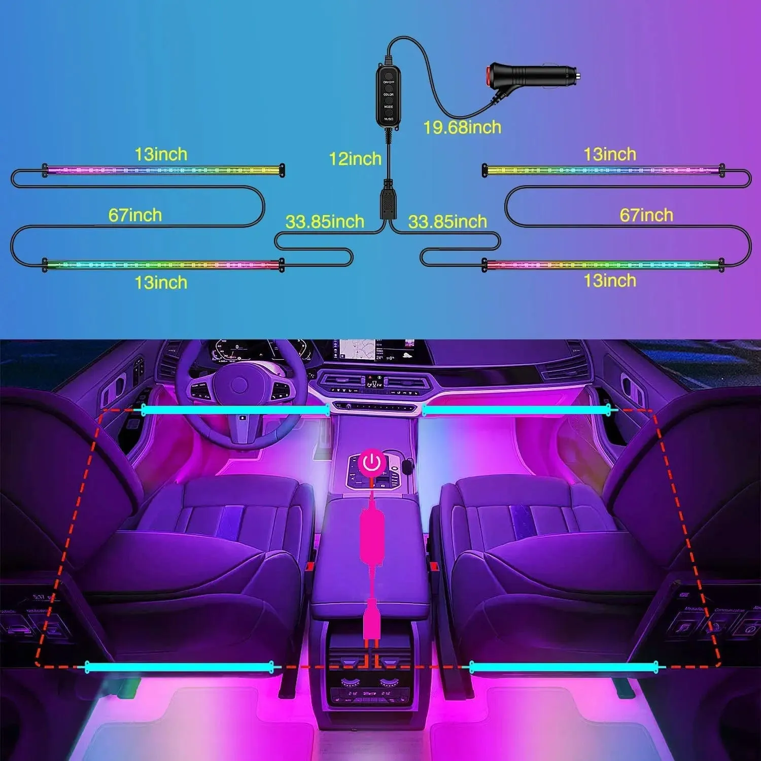 72Leds RGBIC Interior Light Strip APP RF Remote Control 4PCS