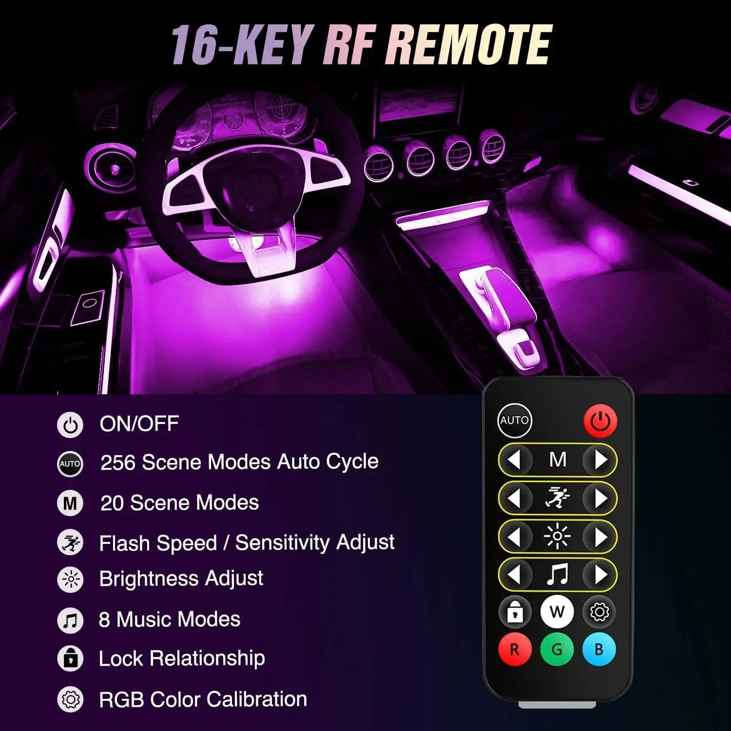 72Leds RGBIC USB Interior Light Strip APP RF Remote Control 4PCS