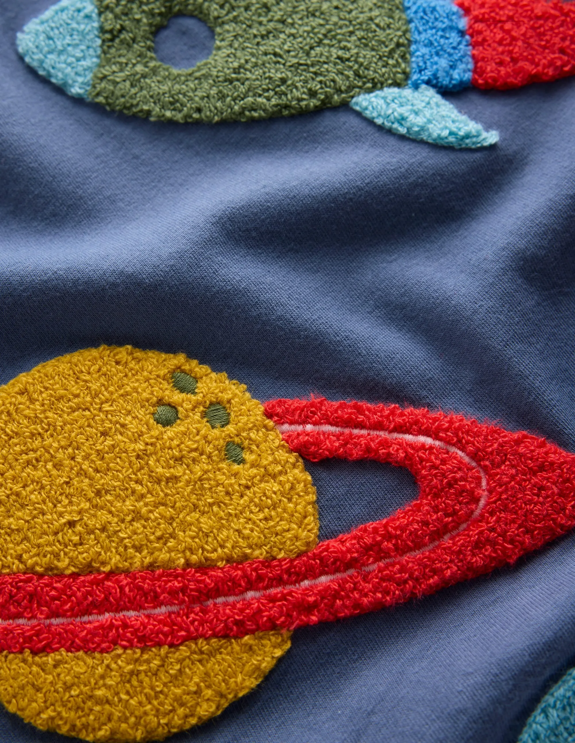 Applique Mock Sleeve T-Shirt-Robot Blue Space