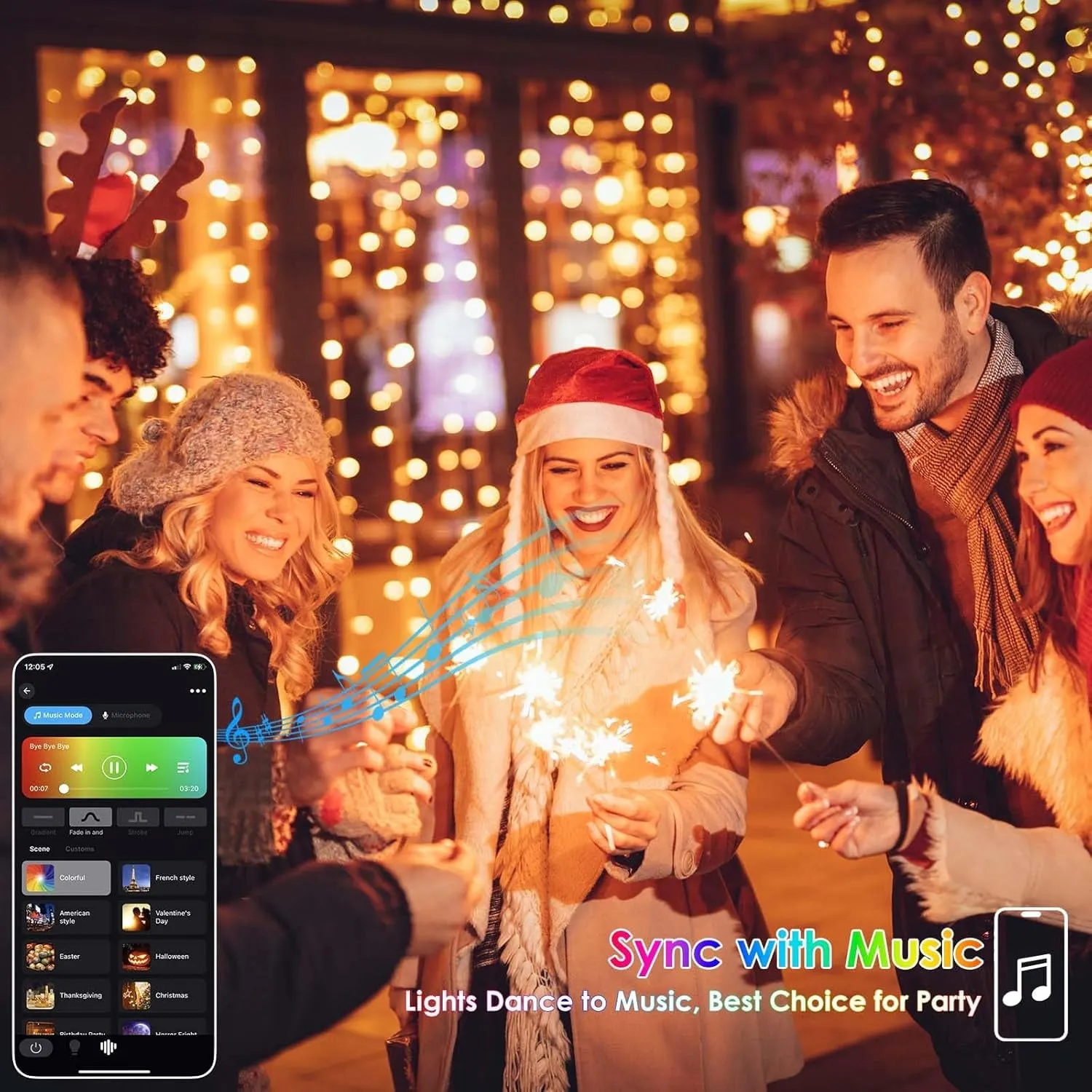 Color Changing Smart Halloween Lights 66Ft 200 LED RGB with Remote & App Control & Timer, Music Sync Dimmable Multiple Modes Indoor Outdoor Christmas String Light for Tree Horror Party Decorations