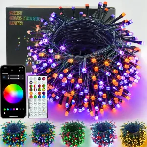 Color Changing Smart Halloween Lights 66Ft 200 LED RGB with Remote & App Control & Timer, Music Sync Dimmable Multiple Modes Indoor Outdoor Christmas String Light for Tree Horror Party Decorations