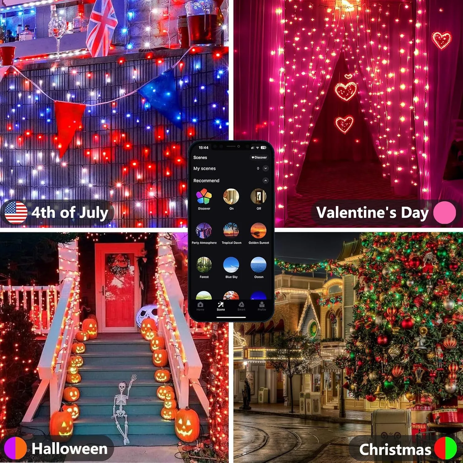 Color Changing Smart Halloween Lights 66Ft 200 LED RGB with Remote & App Control & Timer, Music Sync Dimmable Multiple Modes Indoor Outdoor Christmas String Light for Tree Horror Party Decorations