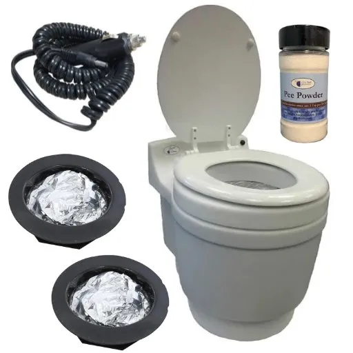 Dry Flush Portable Toilet with DC Power Cord by Laveo - DF1045DC