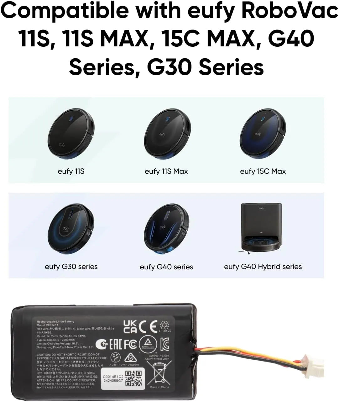 eufy RoboVac Replacement Battery Pack, Compatible with G40 series,G30 series,RoboVac 11, 11S, 11S Plus, 11S MAX, 12, 15C MAX, 15C,G10 Hybrid, G20, G35, G35  Accessory