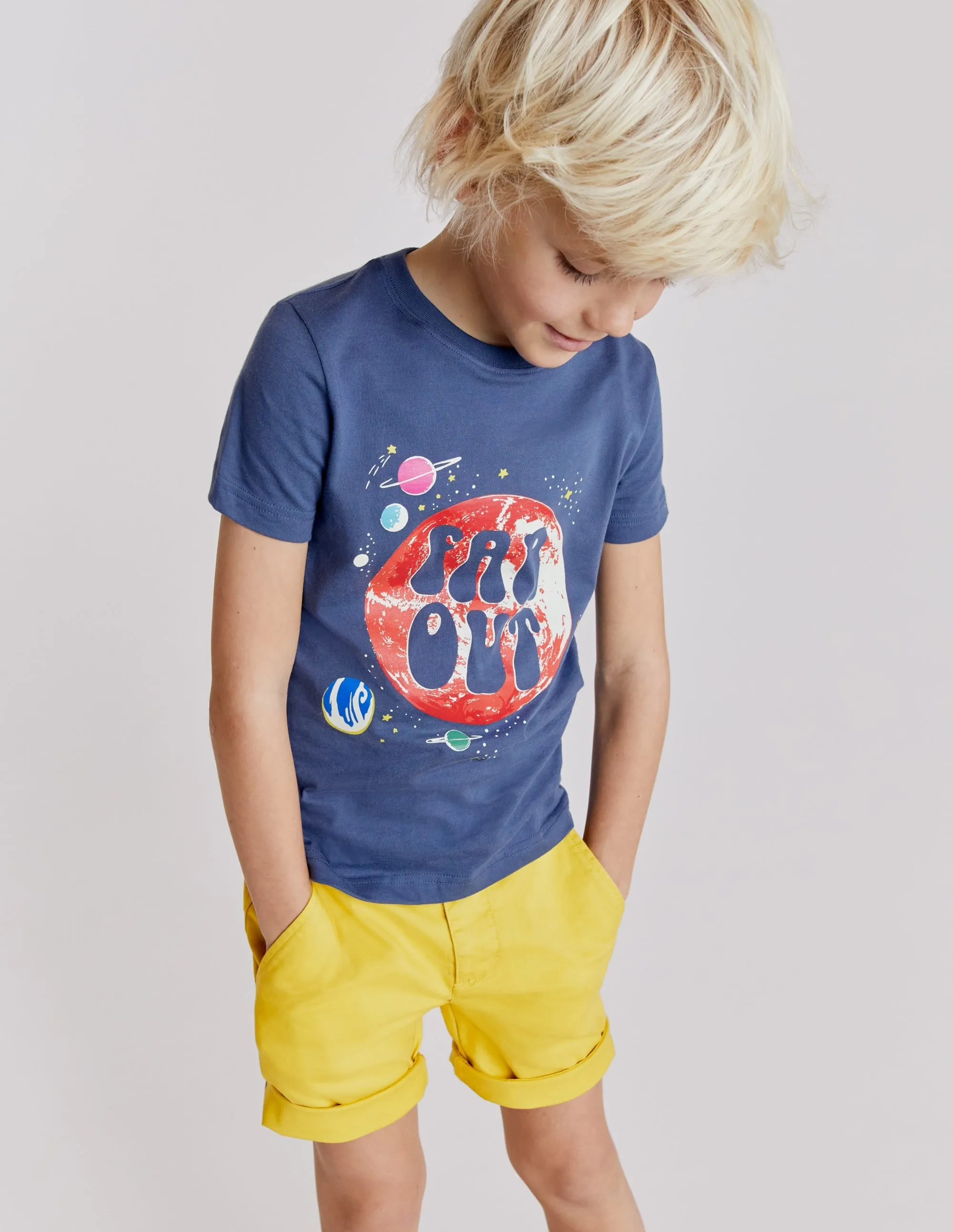Glow Slogan T-shirt-Robot Blue Space