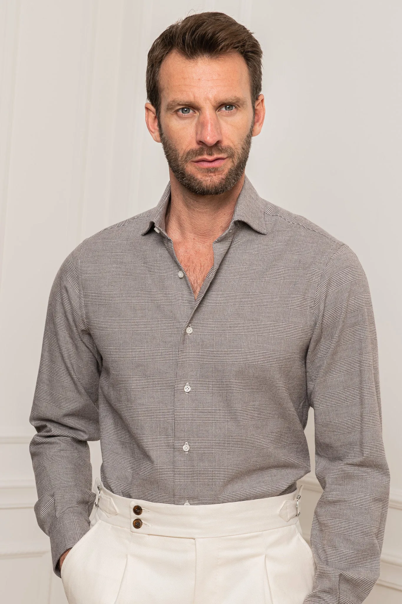 Taupe Prince of Wales shirt - Made in Italy